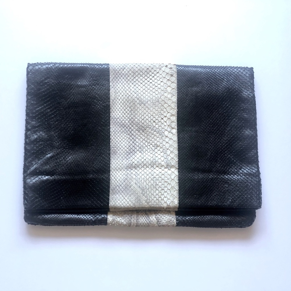 Leather snakeskin fold over new clutch bag
